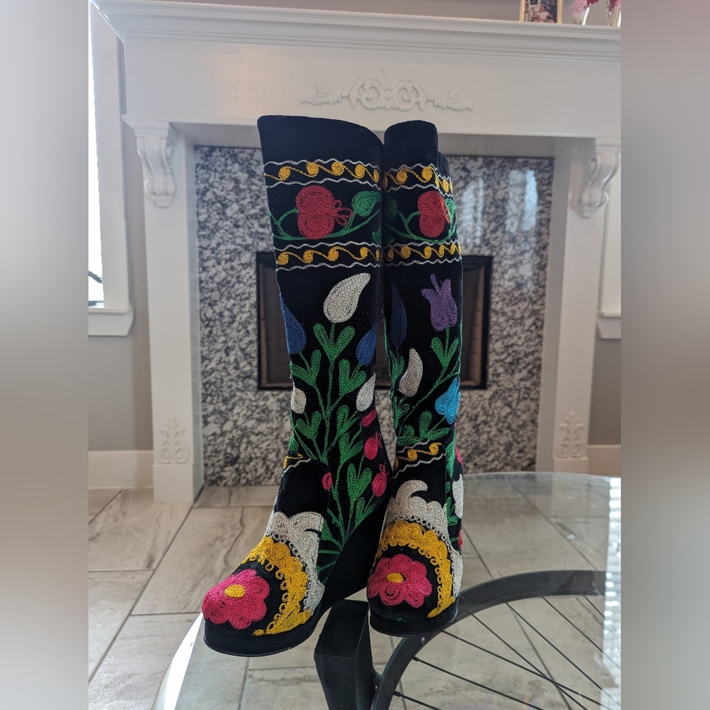 Rockwell Tharp Velvet Embroidered Boots